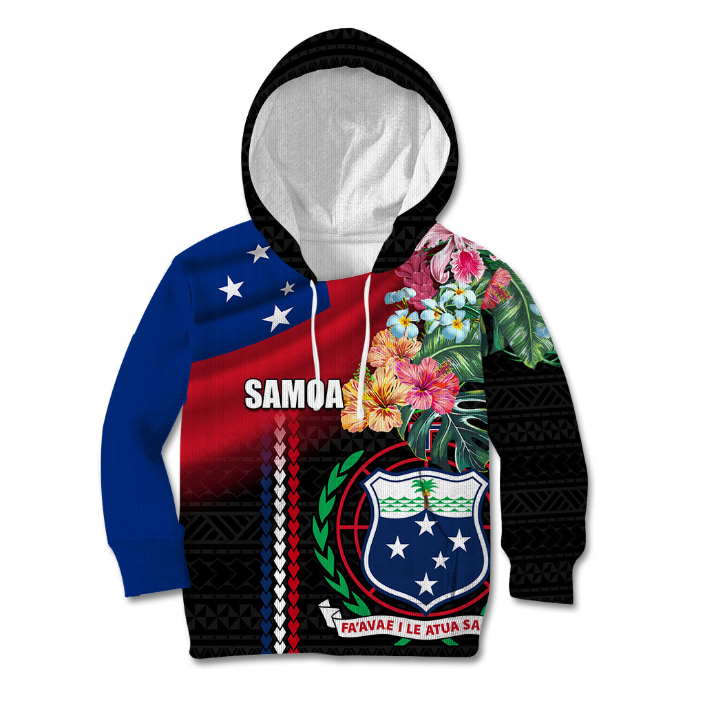 Personalised Samoa Indenpendence Day Kid Hoodie Tropical Samoan Coat of Arms With Siapo Pattern LT03 Hoodie Black - Polynesian Pride