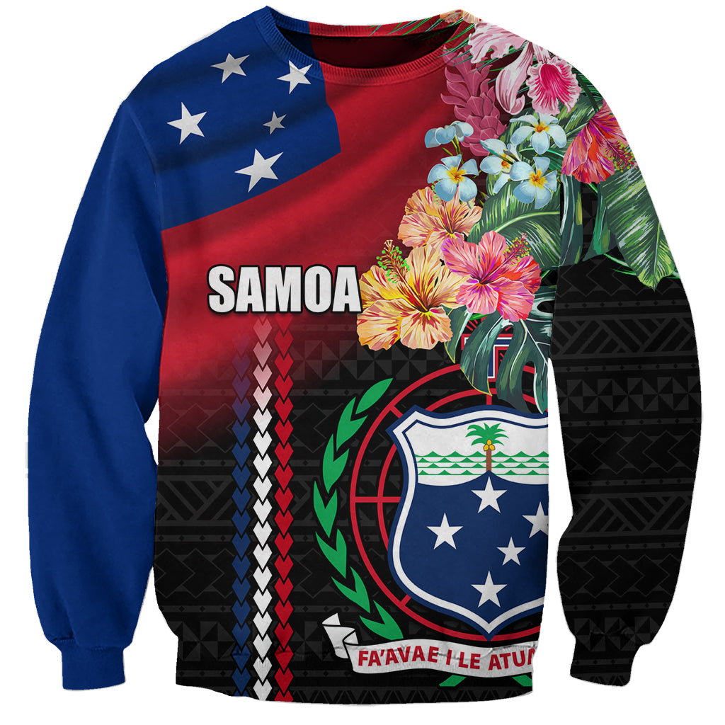 Personalised Samoa Indenpendence Day Sweatshirt Tropical Samoan Coat of Arms With Siapo Pattern LT03 Unisex Black - Polynesian Pride