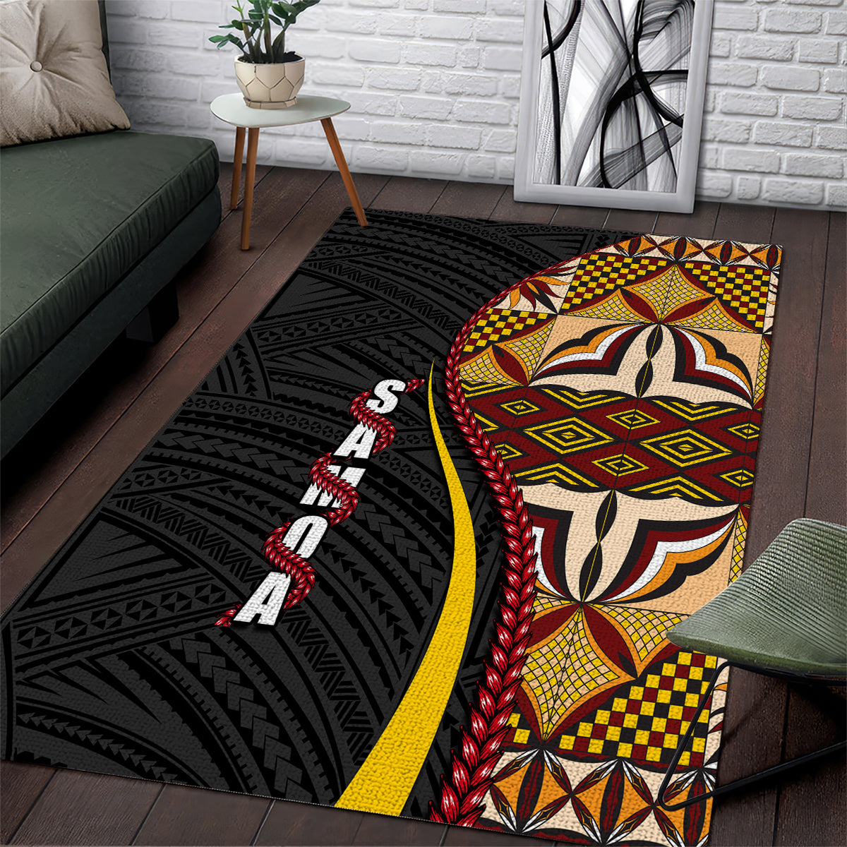 Samoa Siapo Ula Fala Area Rug Polynesian Tribal Pattern LT03 Black - Polynesian Pride