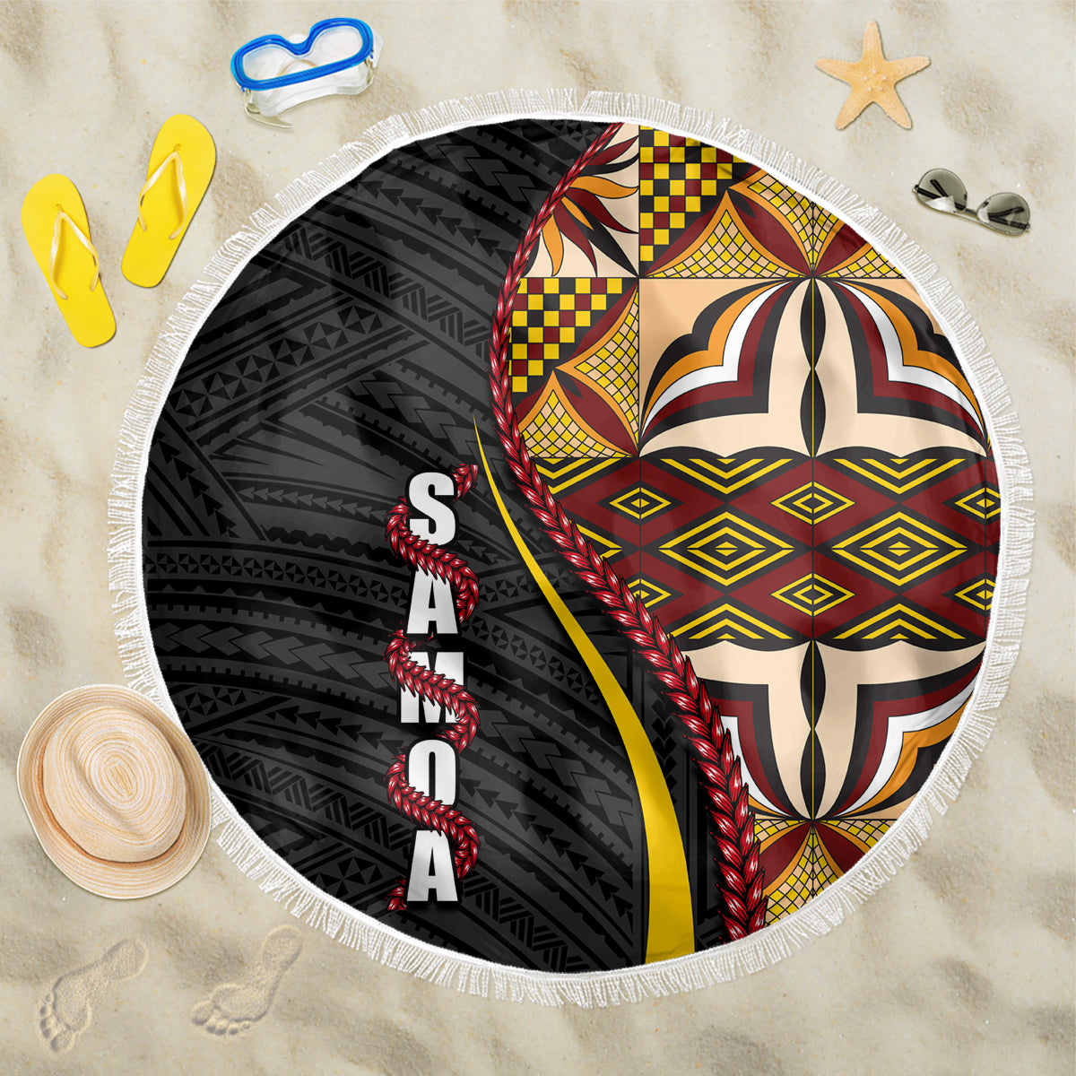 Samoa Siapo Ula Fala Beach Blanket Polynesian Tribal Pattern LT03 One Size 150cm Black - Polynesian Pride