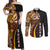 Samoa Siapo Ula Fala Couples Matching Off Shoulder Maxi Dress and Long Sleeve Button Shirt Polynesian Tribal Pattern LT03 Black - Polynesian Pride