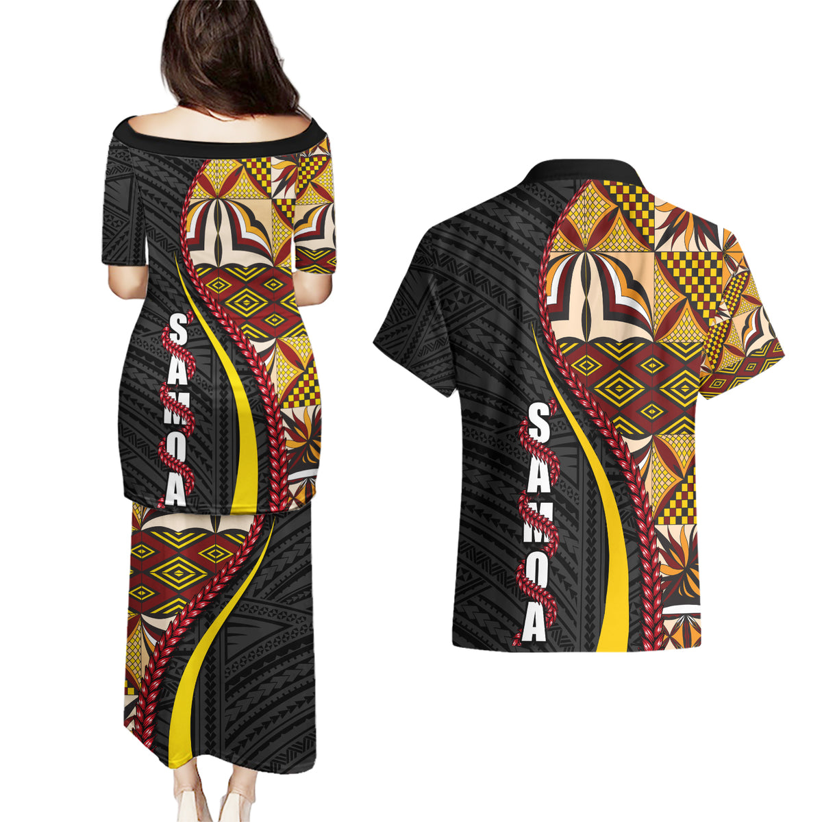 Samoa Siapo Ula Fala Couples Matching Puletasi and Hawaiian Shirt Polynesian Tribal Pattern LT03 - Polynesian Pride