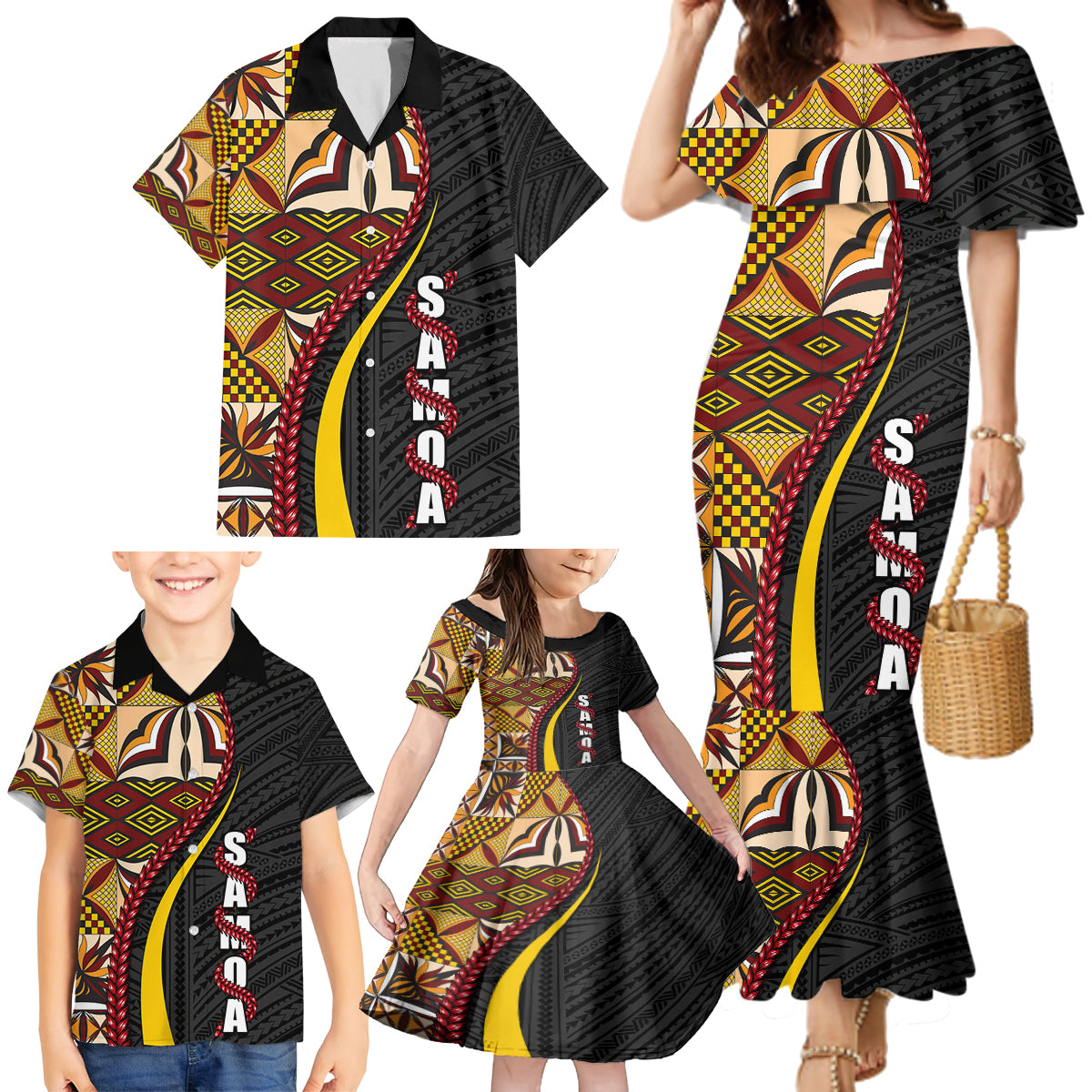 Samoa Siapo Ula Fala Family Matching Mermaid Dress and Hawaiian Shirt Polynesian Tribal Pattern LT03 - Polynesian Pride