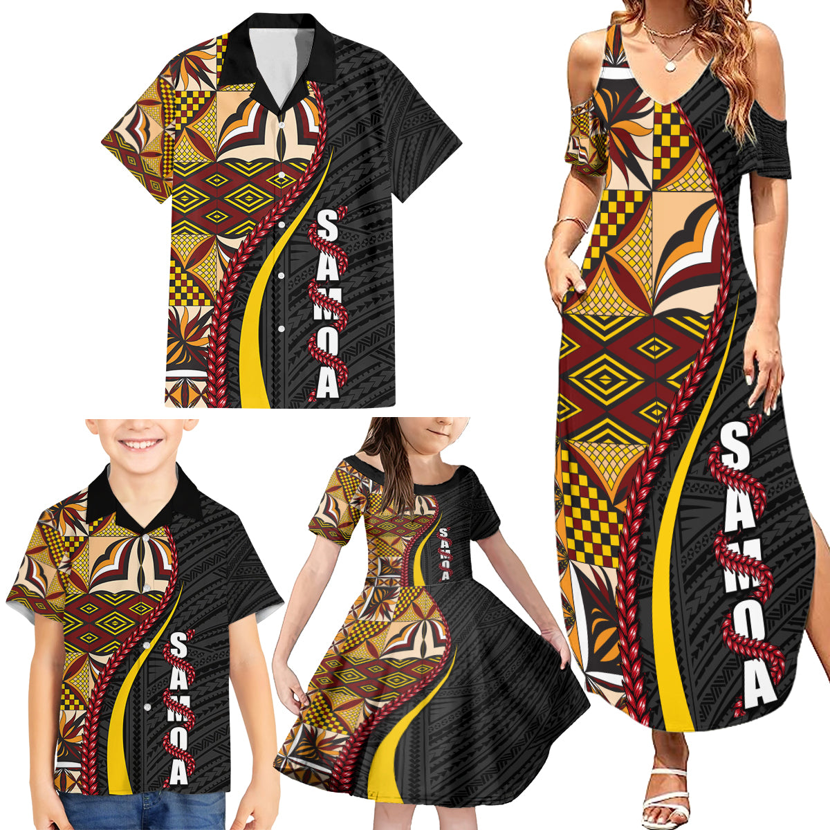 Samoa Siapo Ula Fala Family Matching Summer Maxi Dress and Hawaiian Shirt Polynesian Tribal Pattern LT03 - Polynesian Pride