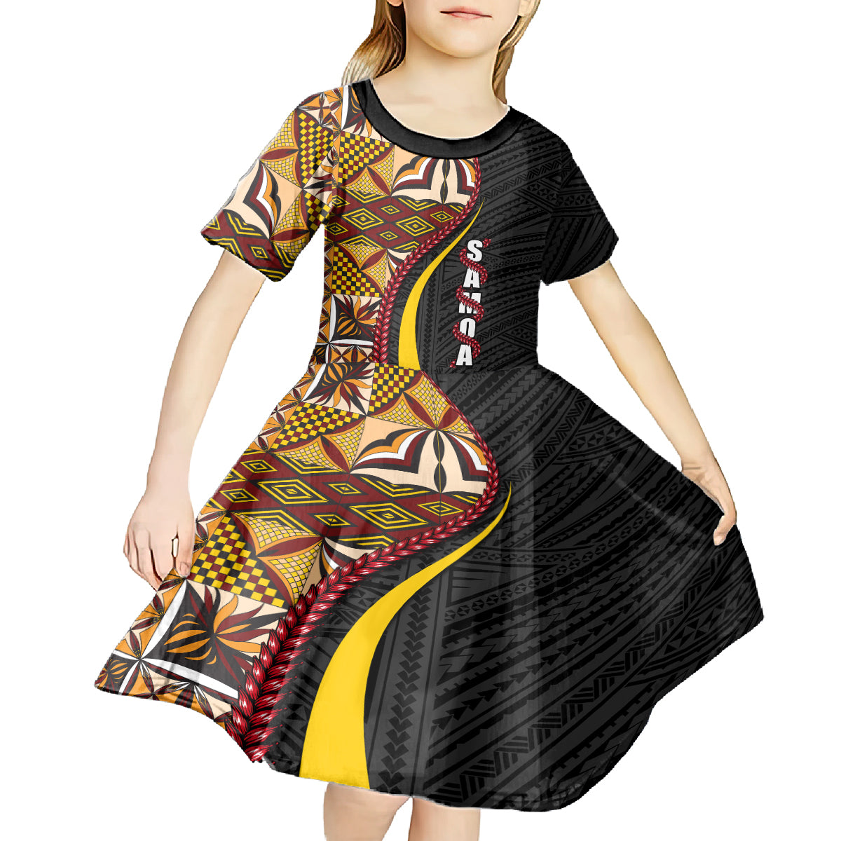 Samoa Siapo Ula Fala Kid Short Sleeve Dress Polynesian Tribal Pattern LT03 - Polynesian Pride