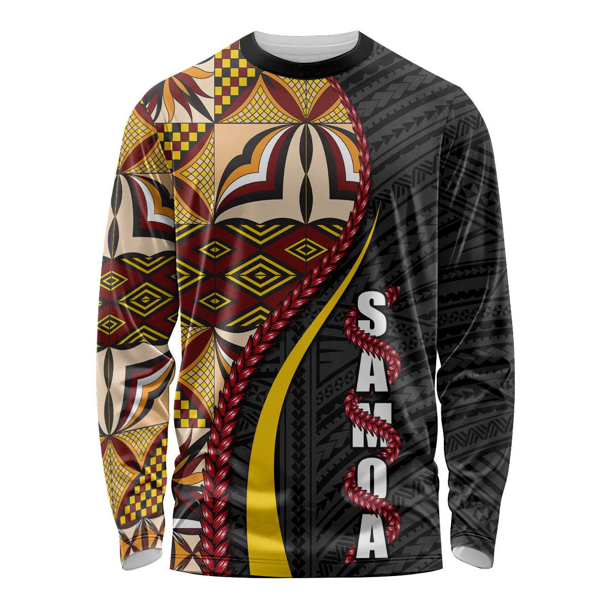 Samoa Siapo Ula Fala Long Sleeve Shirt Polynesian Tribal Pattern LT03 Unisex Black - Polynesian Pride