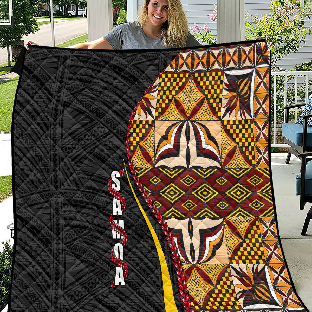 Samoa Siapo Ula Fala Quilt Polynesian Tribal Pattern LT03 Black - Polynesian Pride