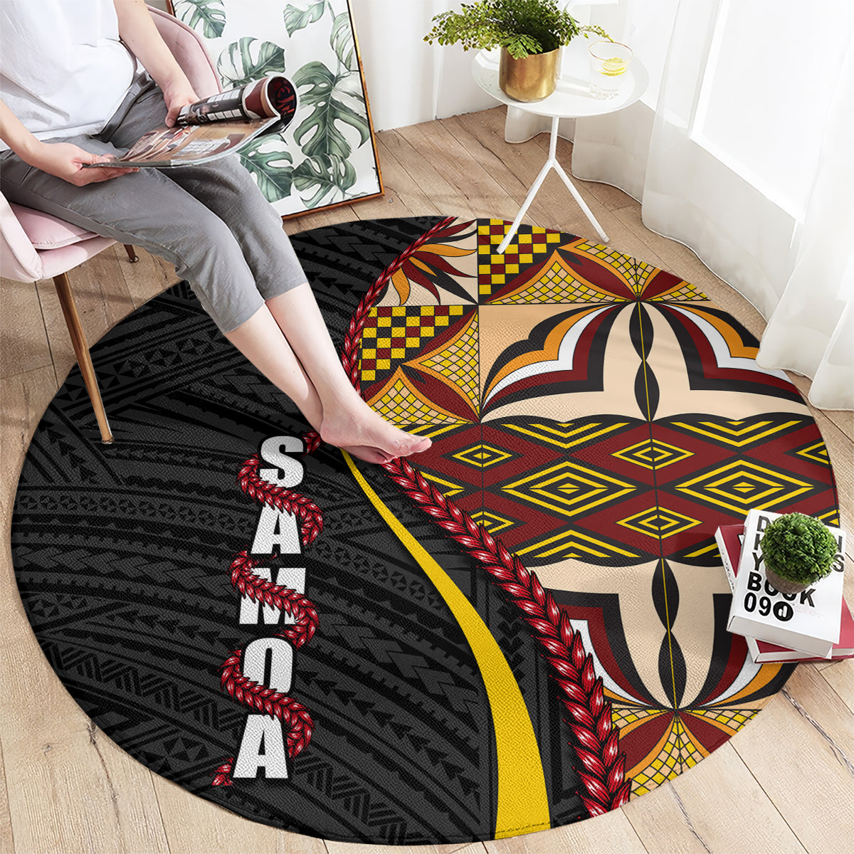 Samoa Siapo Ula Fala Round Carpet Polynesian Tribal Pattern LT03 - Polynesian Pride