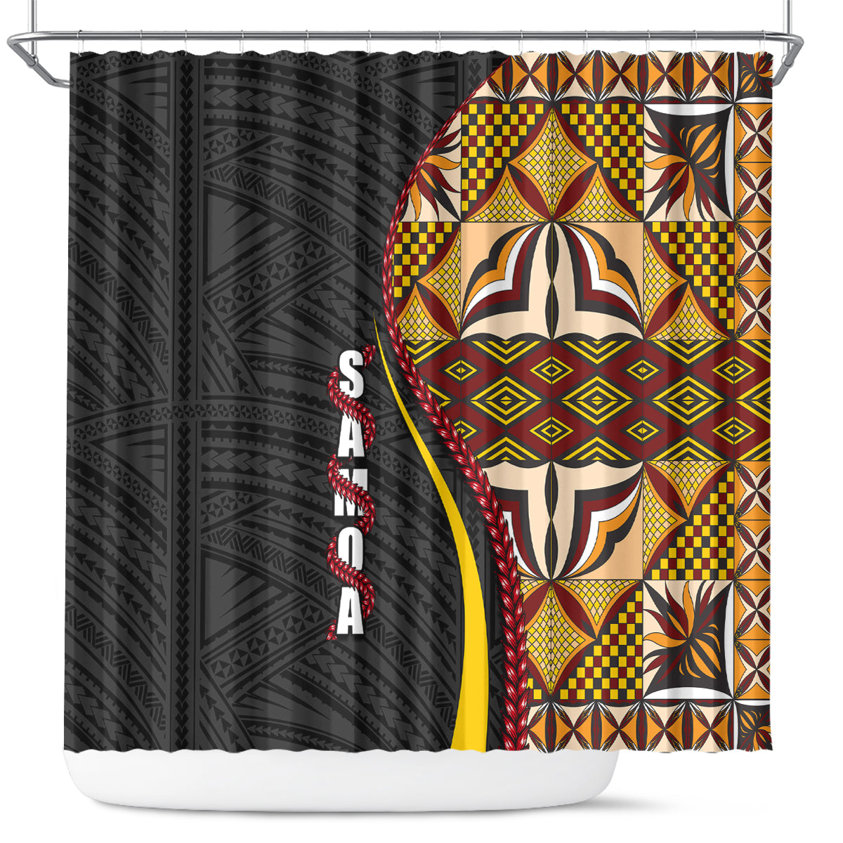 Samoa Siapo Ula Fala Shower Curtain Polynesian Tribal Pattern LT03 Black - Polynesian Pride