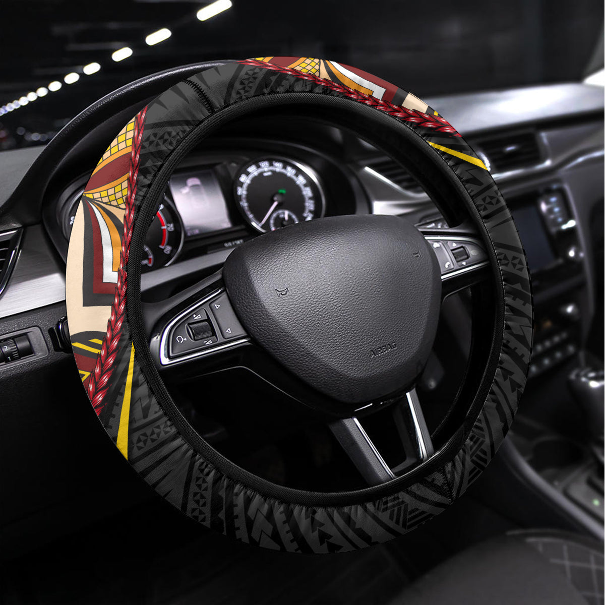 Samoa Siapo Ula Fala Steering Wheel Cover Polynesian Tribal Pattern LT03 Universal Fit Black - Polynesian Pride