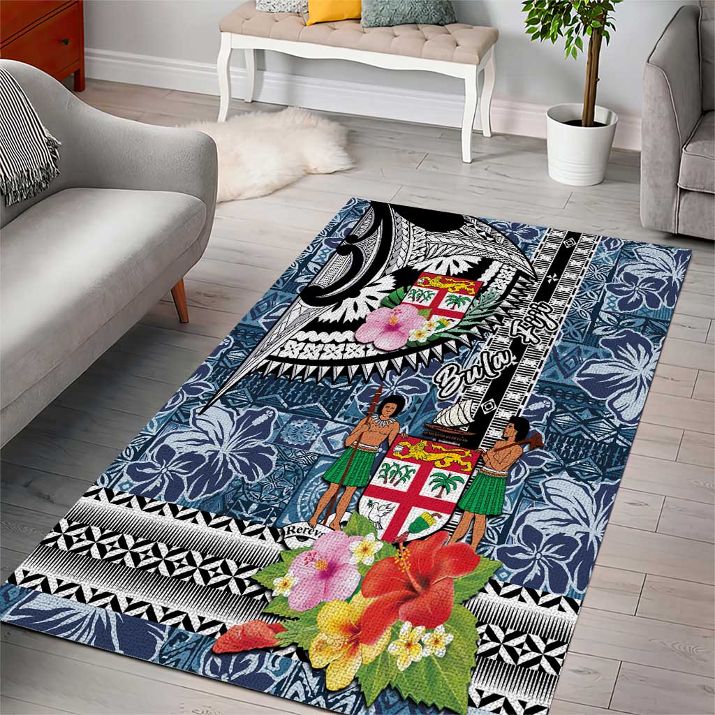 Fiji Day Area Rug Traditional Tapa with Hibiscus and Emblems