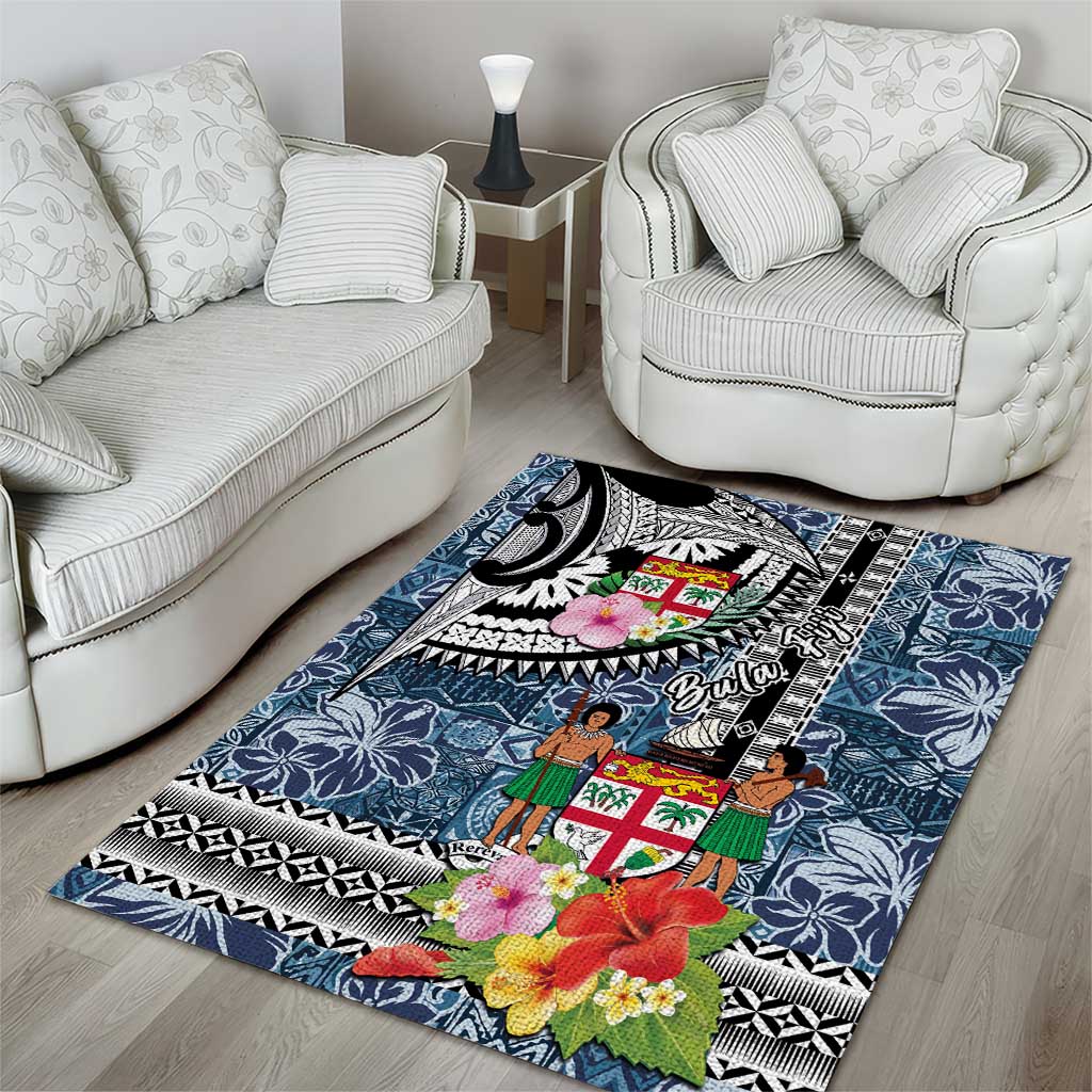 Fiji Day Area Rug Traditional Tapa with Hibiscus and Emblems