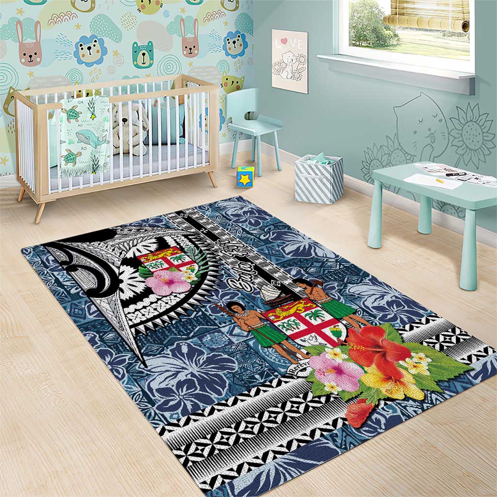 Fiji Day Area Rug Traditional Tapa with Hibiscus and Emblems