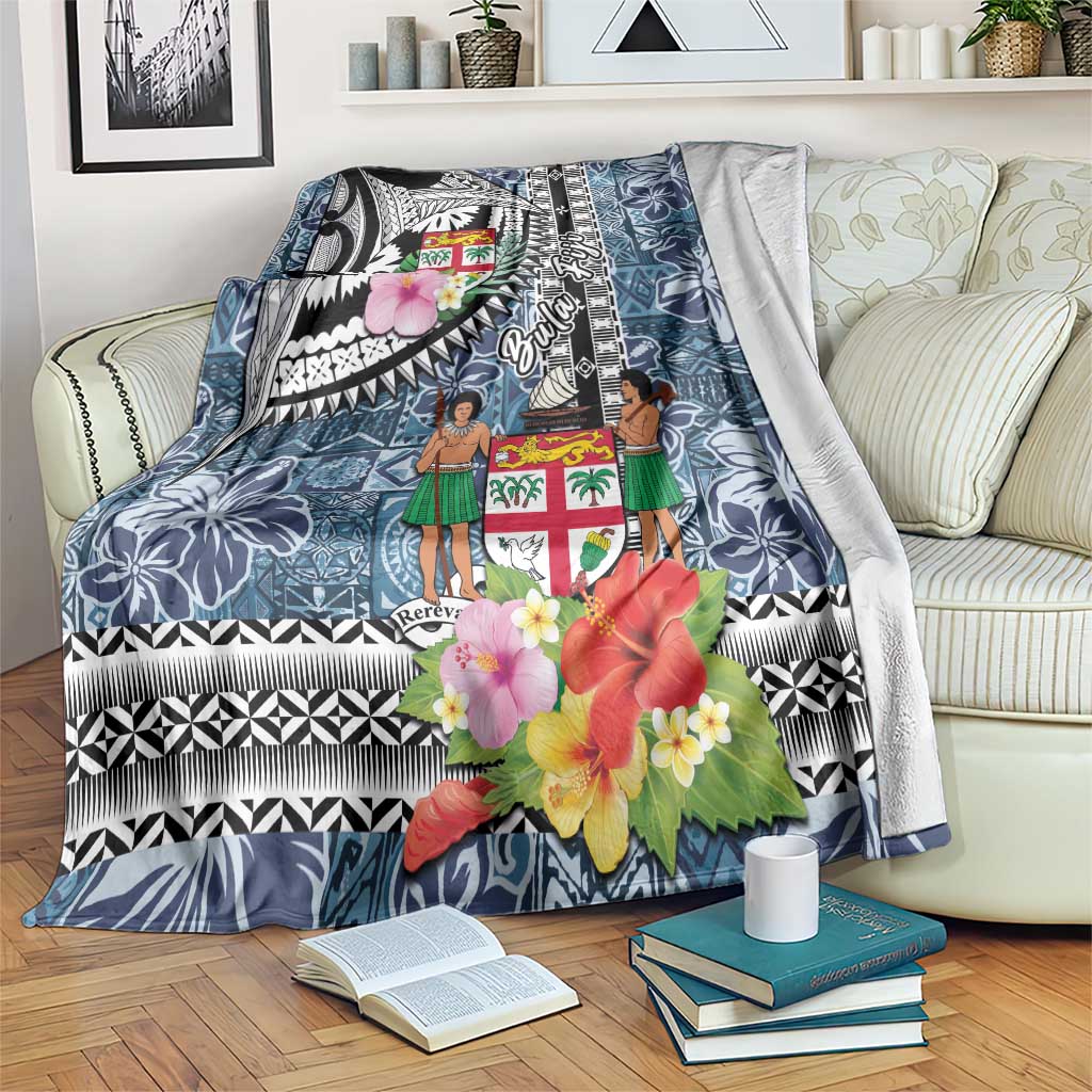 Fiji Day Blanket Traditional Tapa with Hibiscus and Emblems