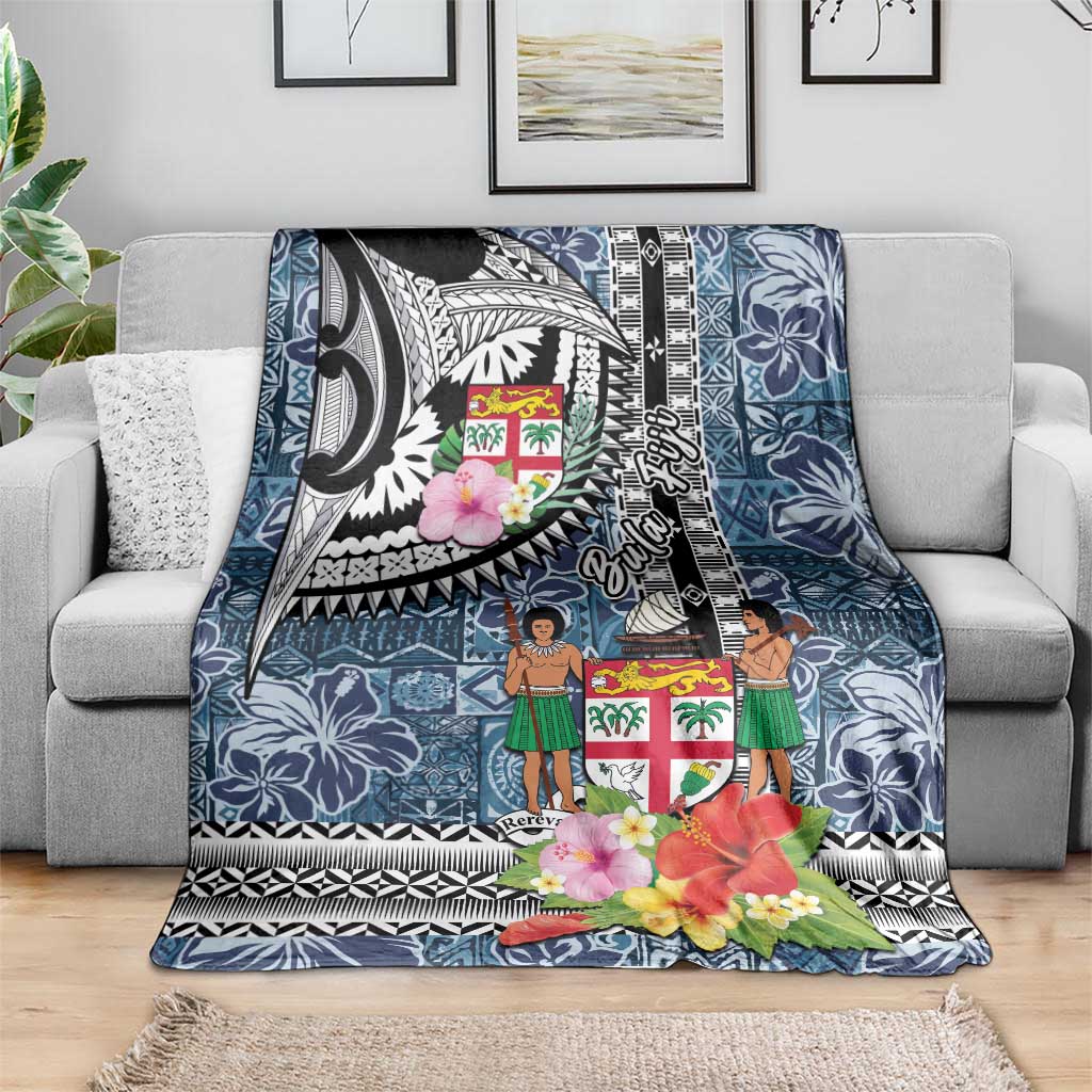 Fiji Day Blanket Traditional Tapa with Hibiscus and Emblems