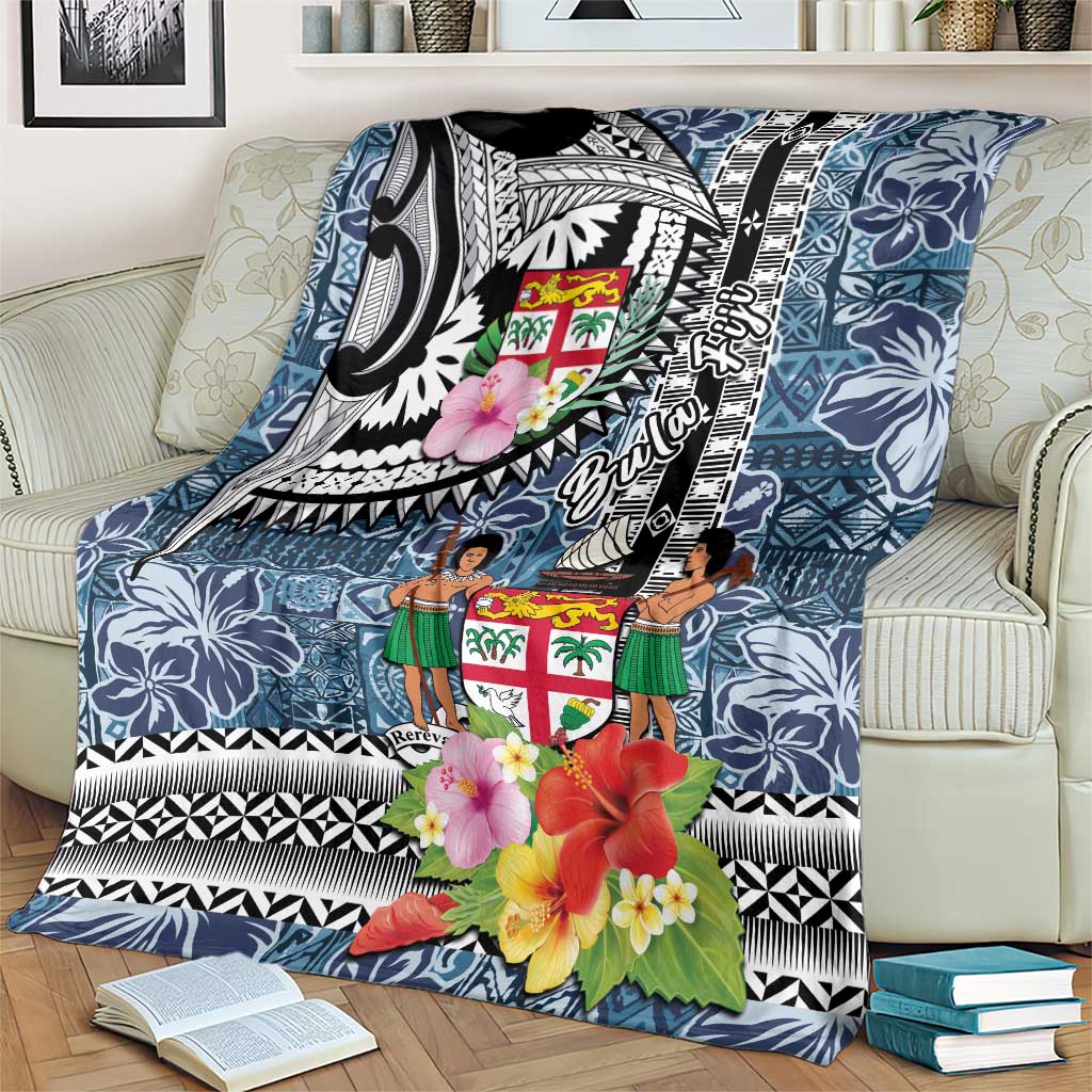Fiji Day Blanket Traditional Tapa with Hibiscus and Emblems