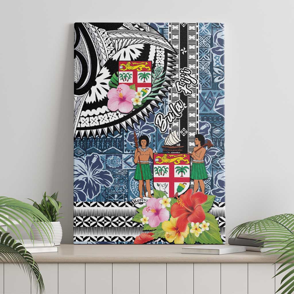 Fiji Day Canvas Wall Art Traditional Tapa with Hibiscus and Emblems