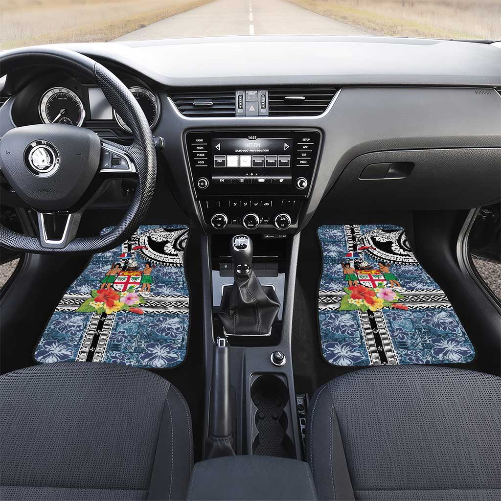 Fiji Day Car Mats Traditional Tapa with Hibiscus and Emblems