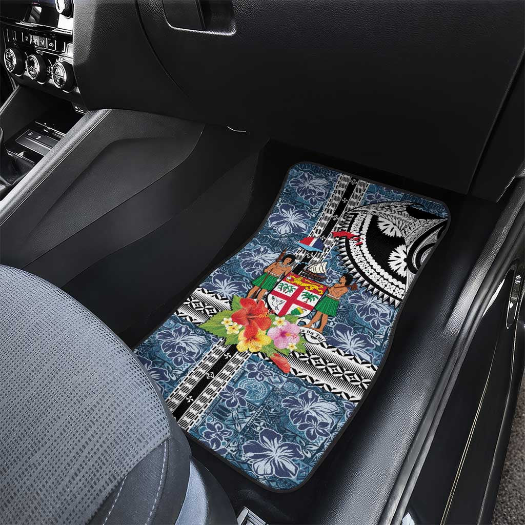 Fiji Day Car Mats Traditional Tapa with Hibiscus and Emblems