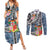 Fiji Day Couples Matching Summer Maxi Dress and Long Sleeve Button Shirt Traditional Tapa with Hibiscus and Emblems