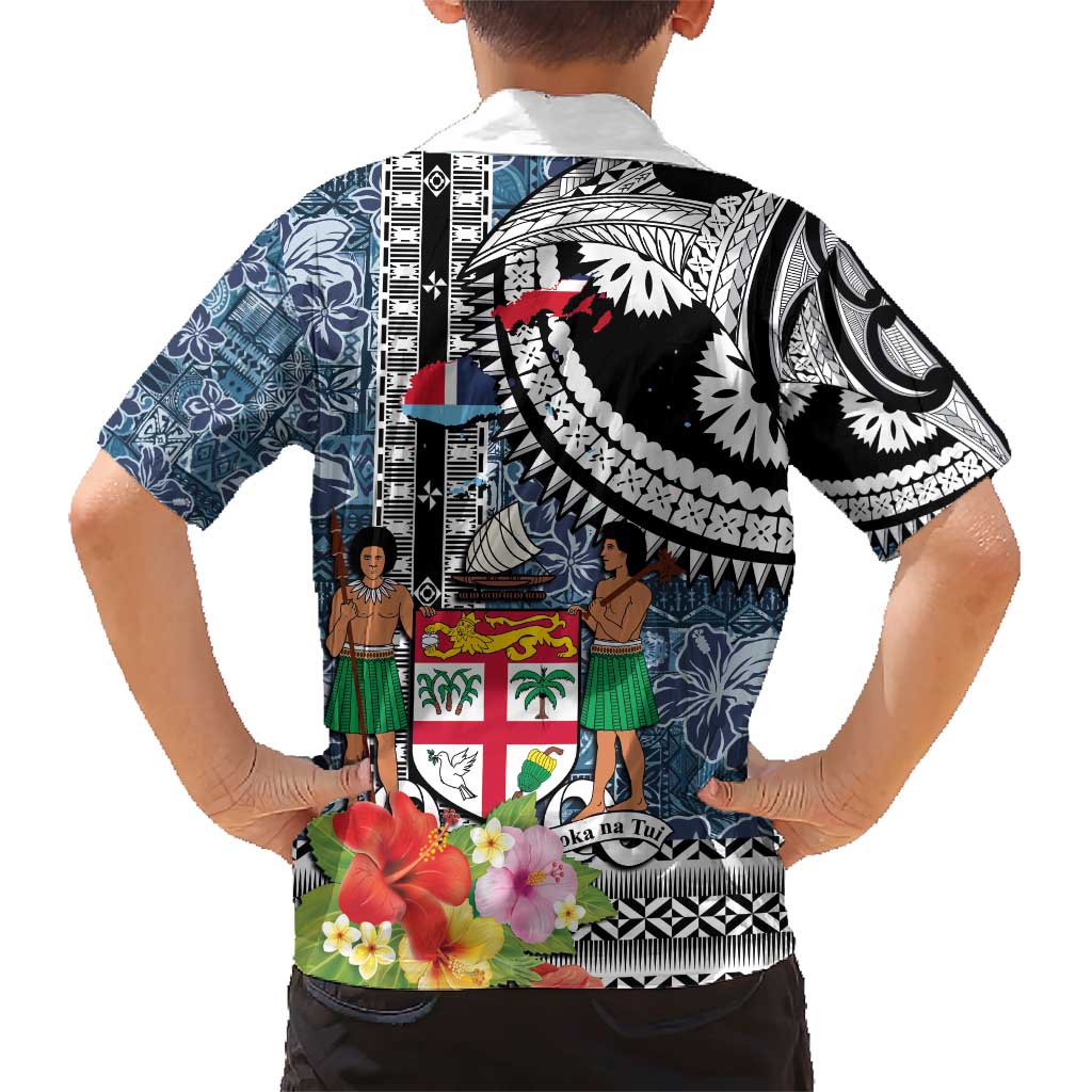 Fiji Day Family Matching Short Sleeve Bodycon Dress and Hawaiian Shirt Traditional Tapa with Hibiscus and Emblems