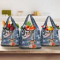 Fiji Day Grocery Bag Traditional Tapa with Hibiscus and Emblems
