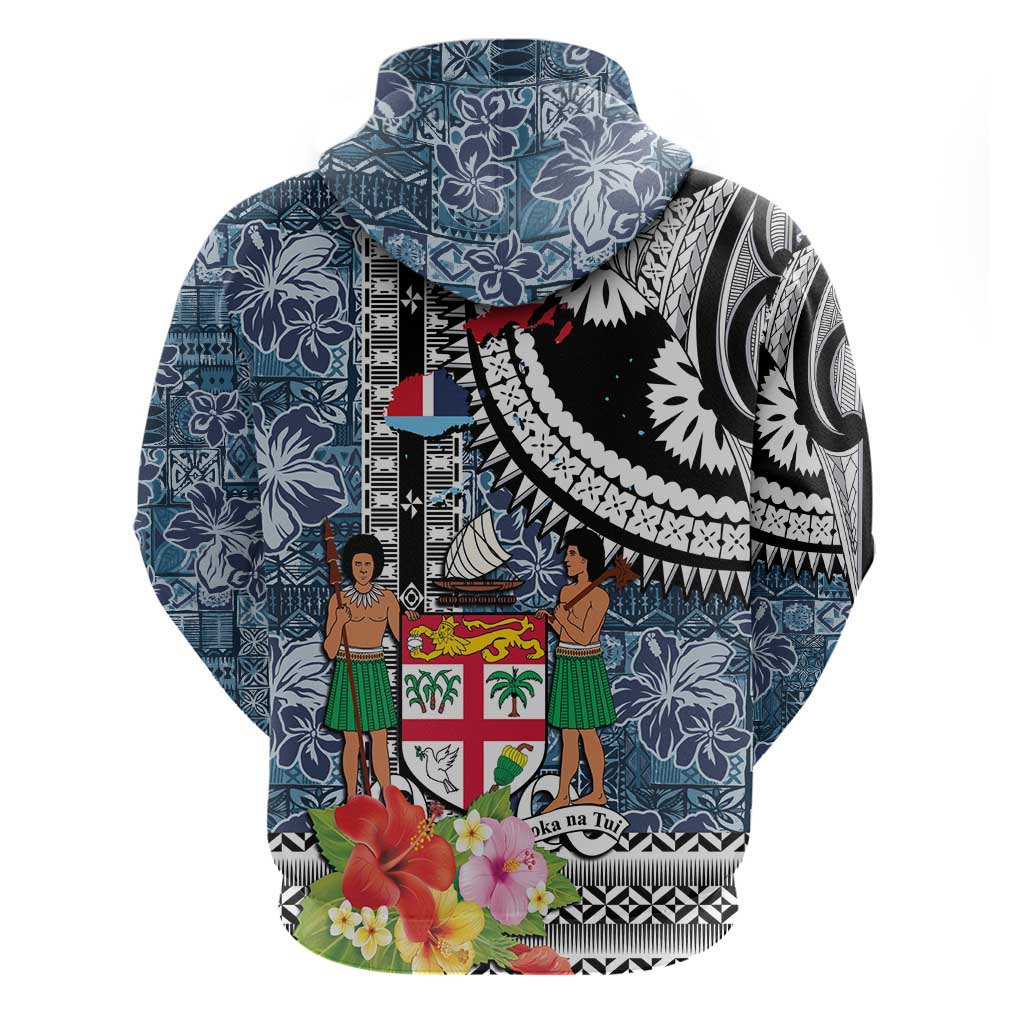 Fiji Day Hoodie Traditional Tapa with Hibiscus and Emblems