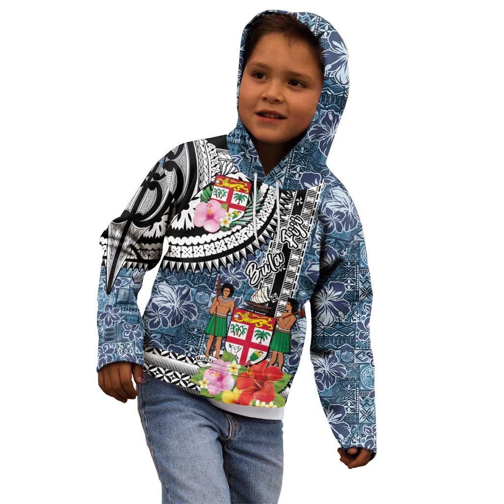 Fiji Day Kid Hoodie Traditional Tapa with Hibiscus and Emblems