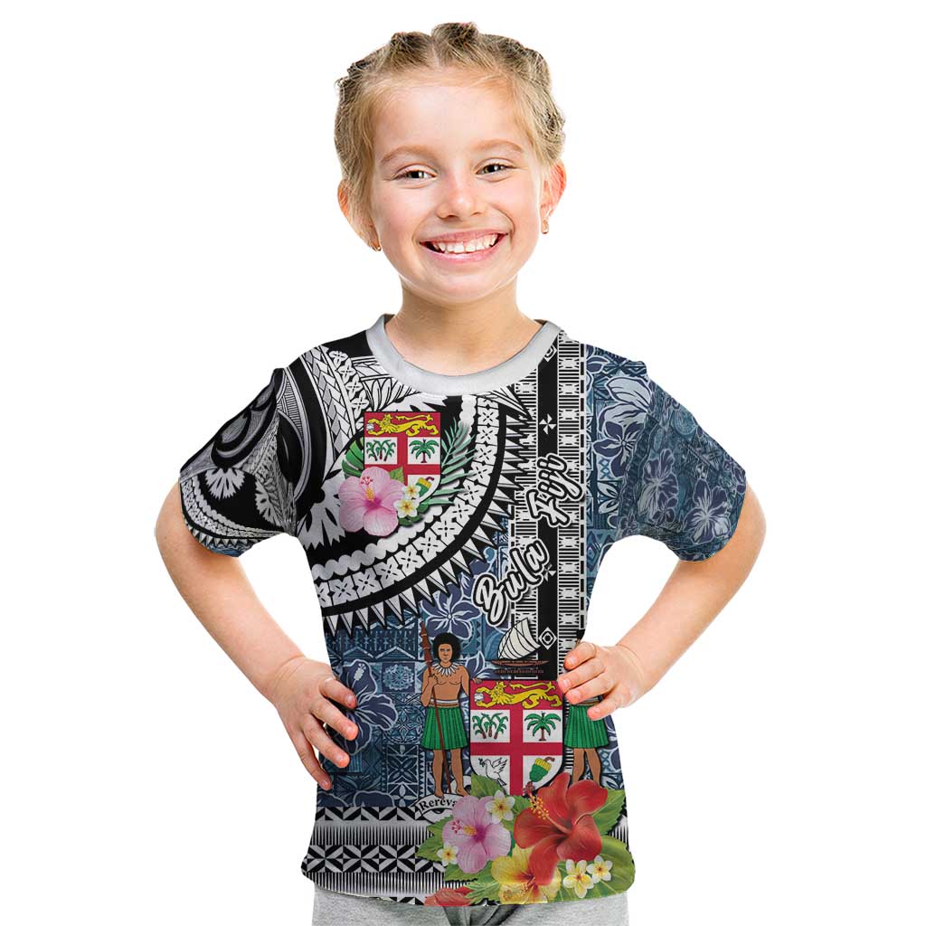 Fiji Day Kid T Shirt Traditional Tapa with Hibiscus and Emblems
