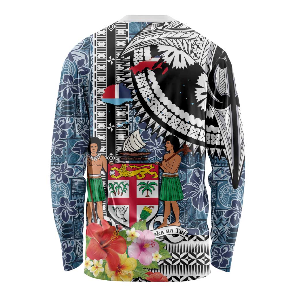 Fiji Day Long Sleeve Shirt Traditional Tapa with Hibiscus and Emblems