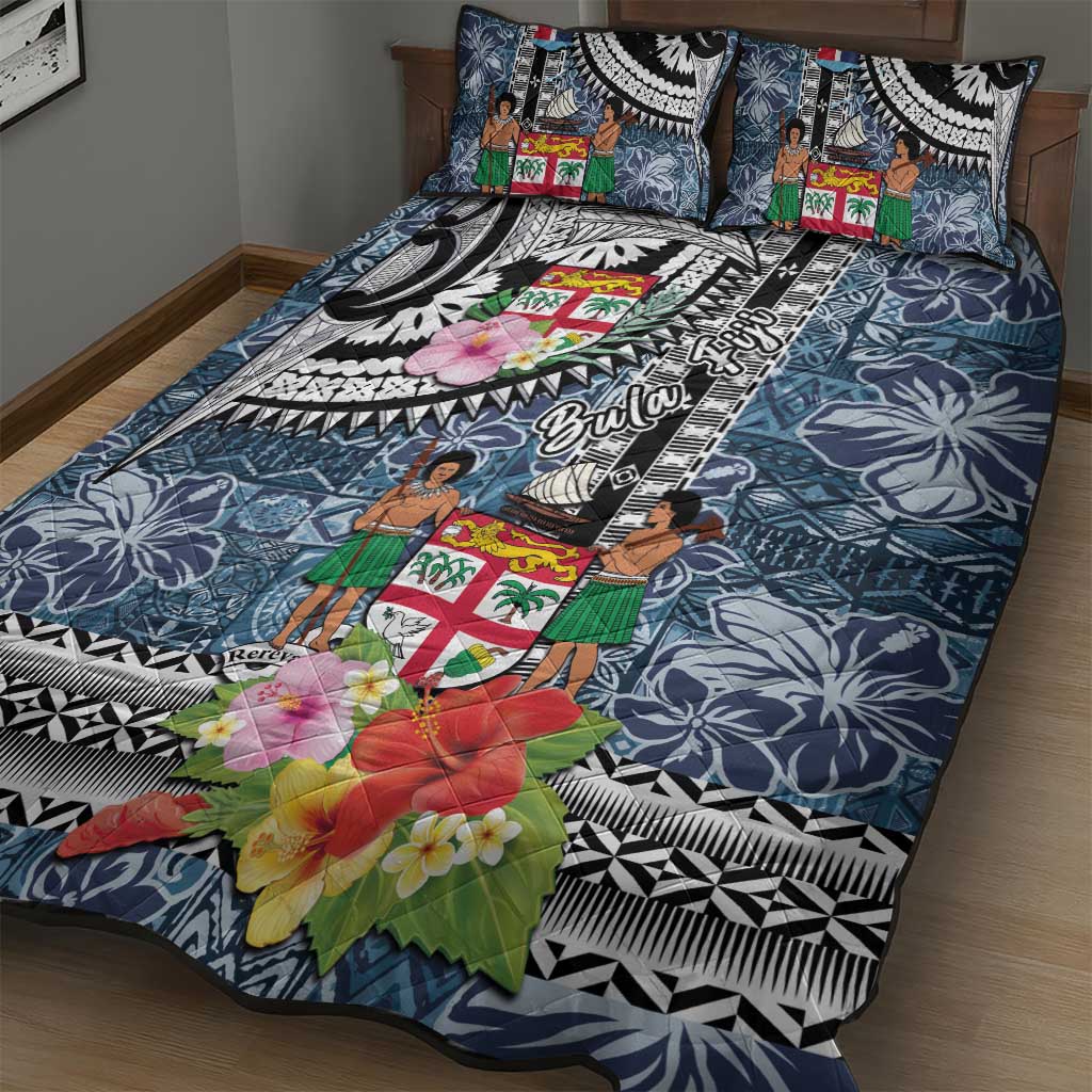 Fiji Day Quilt Bed Set Traditional Tapa with Hibiscus and Emblems