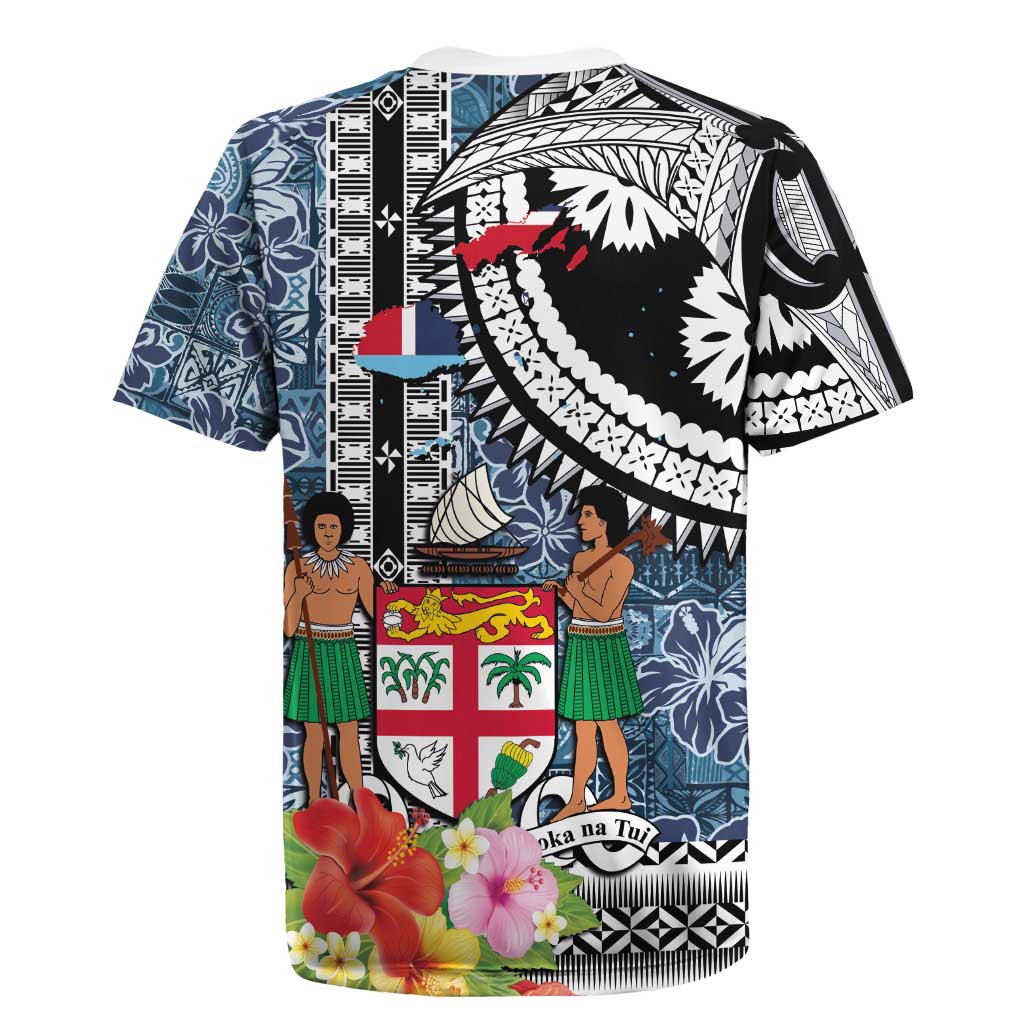 Fiji Day Rugby Jersey Traditional Tapa with Hibiscus and Emblems