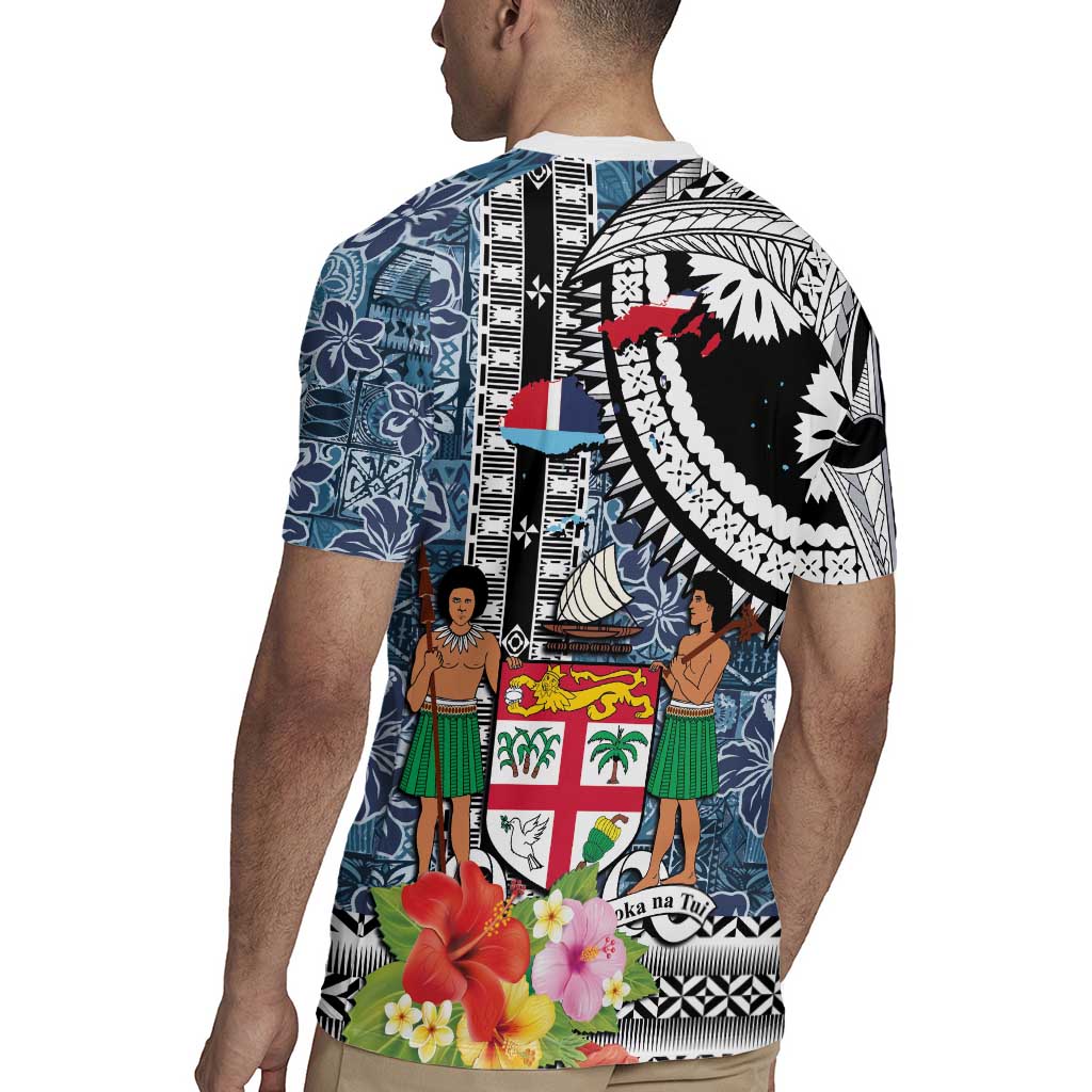 Fiji Day Rugby Jersey Traditional Tapa with Hibiscus and Emblems