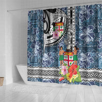 Fiji Day Shower Curtain Traditional Tapa with Hibiscus and Emblems