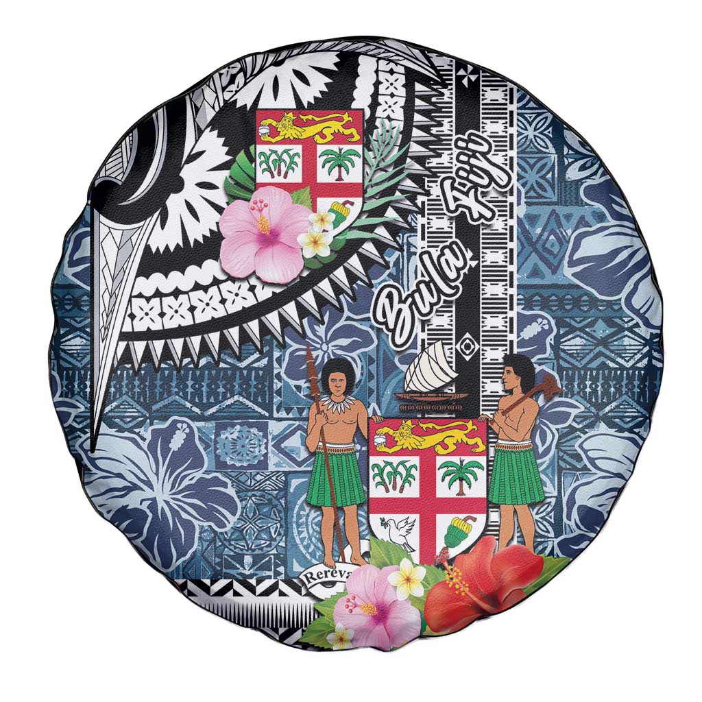 Fiji Day Spare Tire Cover Traditional Tapa with Hibiscus and Emblems
