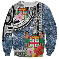 Fiji Day Sweatshirt Traditional Tapa with Hibiscus and Emblems