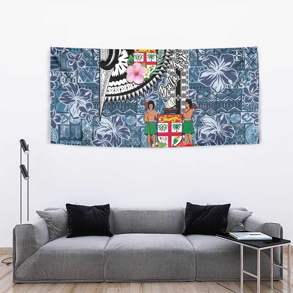Fiji Day Tapestry Traditional Tapa with Hibiscus and Emblems