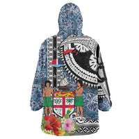 Fiji Day Wearable Blanket Hoodie Traditional Tapa with Hibiscus and Emblems