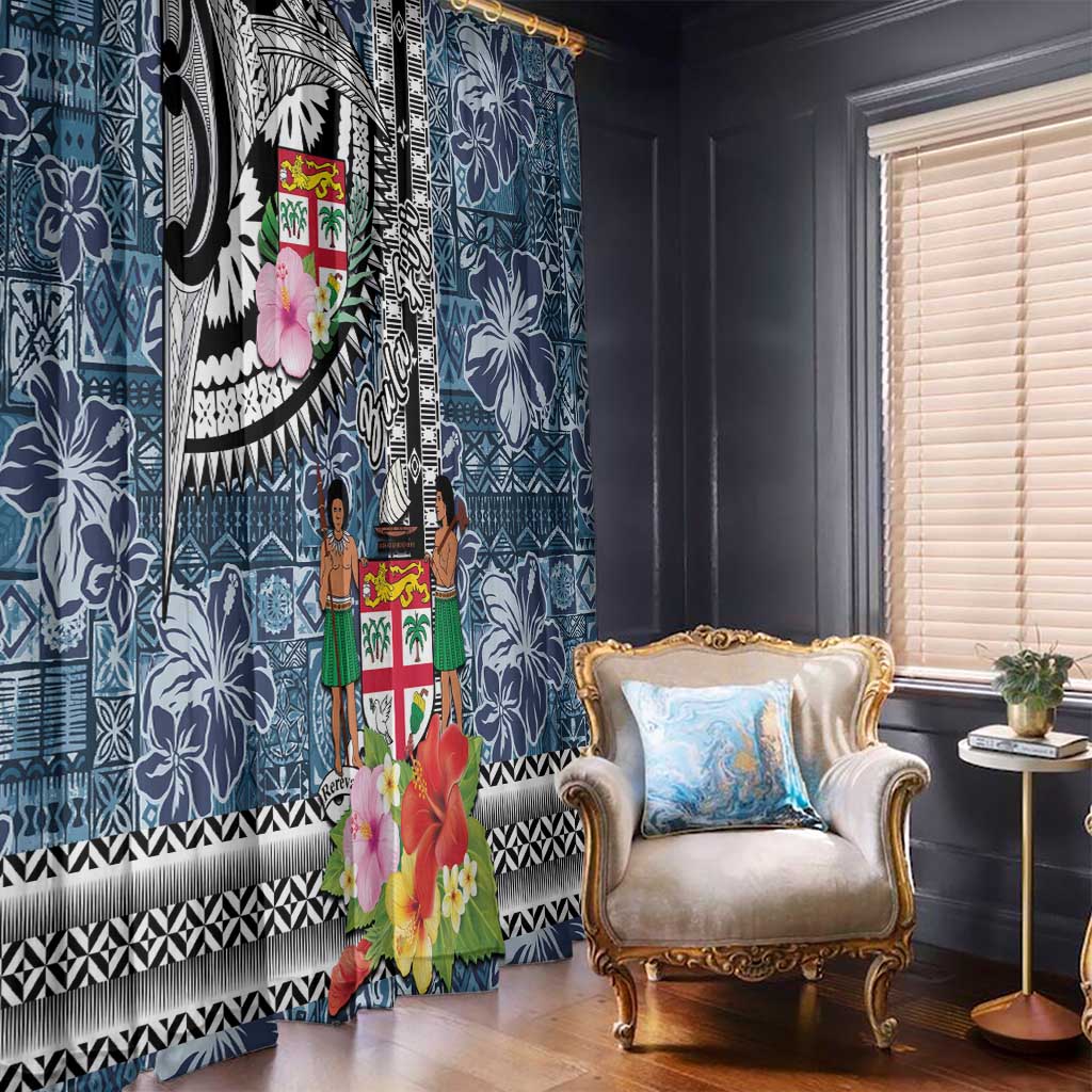 Fiji Day Window Curtain Traditional Tapa with Hibiscus and Emblems