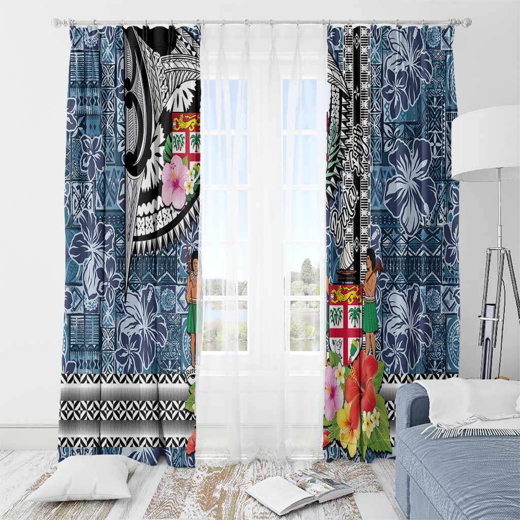Fiji Day Window Curtain Traditional Tapa with Hibiscus and Emblems
