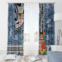 Fiji Day Window Curtain Traditional Tapa with Hibiscus and Emblems