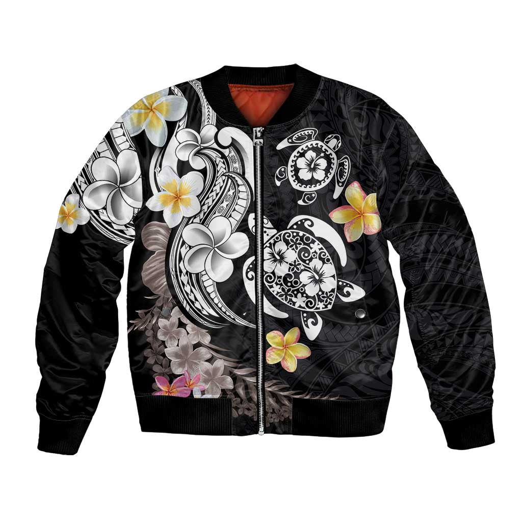 Hawaiian Tropical Plumeria Turtles Bomber Jacket Polynesian Art Tattoo
