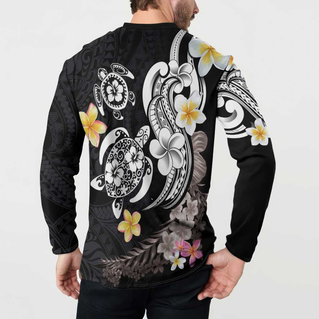 Hawaiian Tropical Plumeria Turtles Button Sweatshirt Polynesian Art Tattoo LT03 - Polynesian Pride