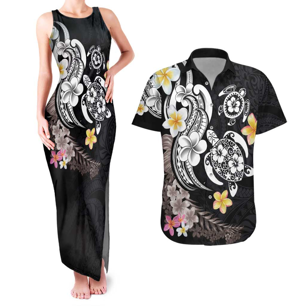 Hawaiian Tropical Plumeria Turtles Couples Matching Tank Maxi Dress and Hawaiian Shirt Polynesian Art Tattoo LT03 No Dress - Polynesian Pride