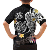 Hawaiian Tropical Plumeria Turtles Family Matching Off The Shoulder Long Sleeve Dress and Hawaiian Shirt Polynesian Art Tattoo