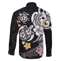 Hawaiian Tropical Plumeria Turtles Family Matching Off The Shoulder Long Sleeve Dress and Hawaiian Shirt Polynesian Art Tattoo