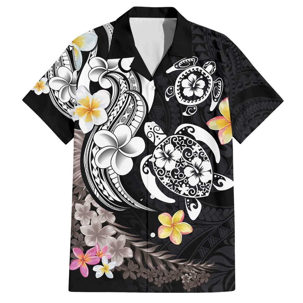 Hawaiian Tropical Plumeria Turtles Family Matching Off Shoulder Short Dress and Hawaiian Shirt Polynesian Art Tattoo