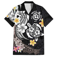 Hawaiian Tropical Plumeria Turtles Family Matching Off Shoulder Short Dress and Hawaiian Shirt Polynesian Art Tattoo