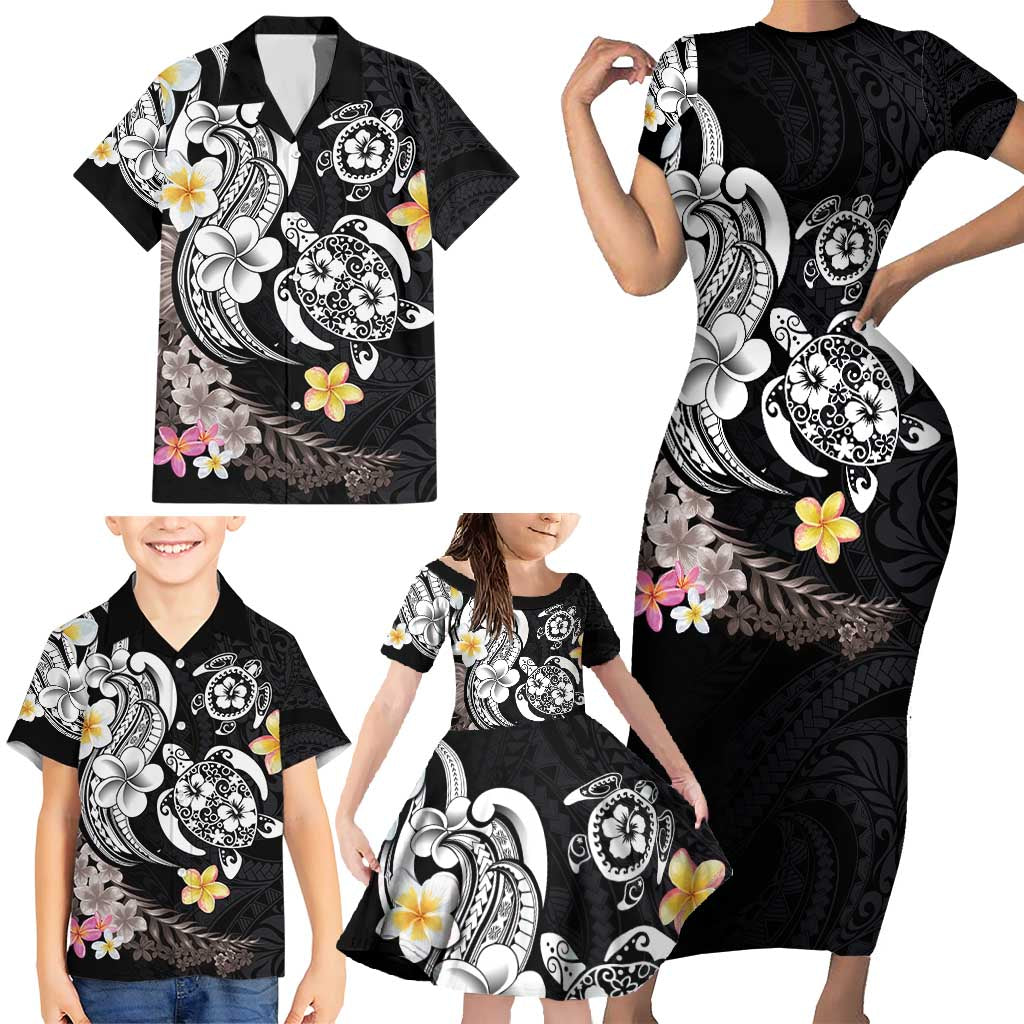 Hawaiian Tropical Plumeria Turtles Family Matching Short Sleeve Bodycon Dress and Hawaiian Shirt Polynesian Art Tattoo LT03 - Polynesian Pride