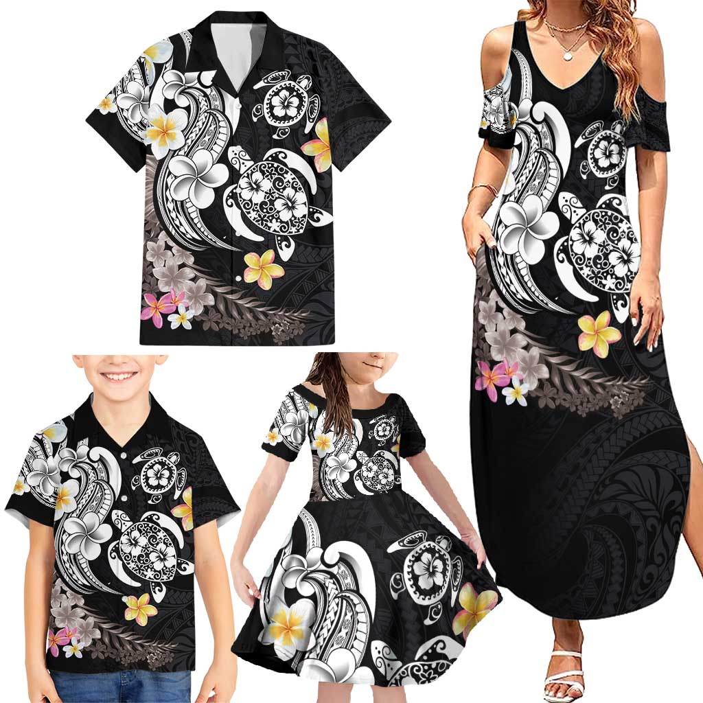 Hawaiian Tropical Plumeria Turtles Family Matching Summer Maxi Dress and Hawaiian Shirt Polynesian Art Tattoo LT03 - Polynesian Pride
